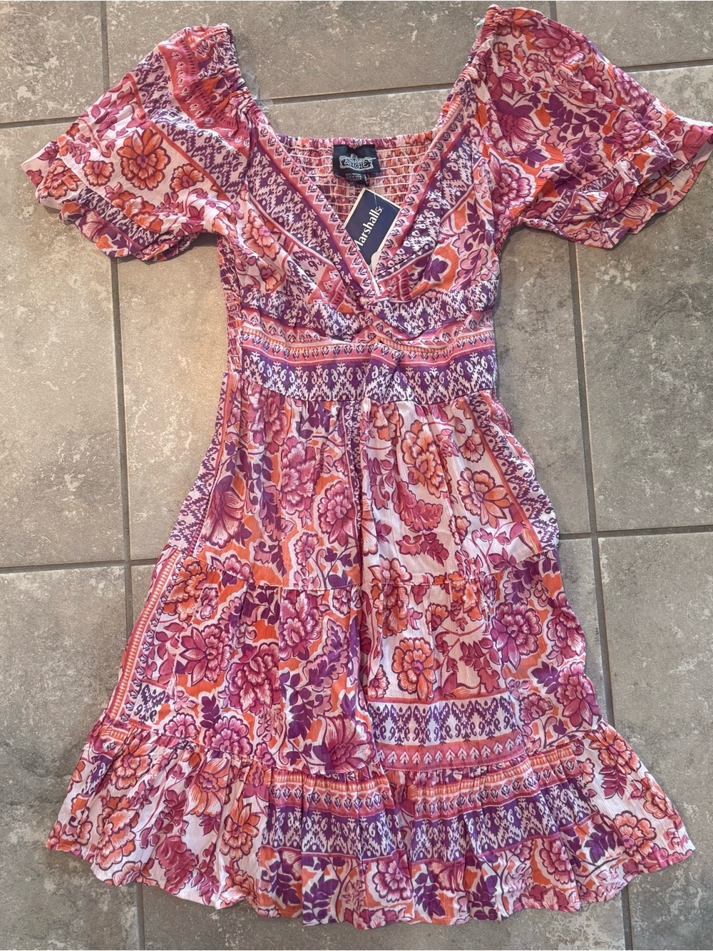 Angie Pink & Orange Floral Midi Dress